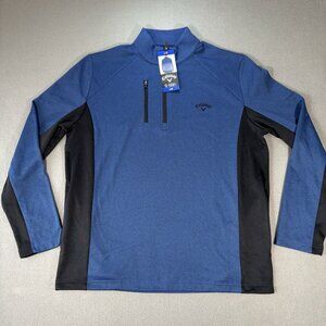 Callaway Pullover‎ Mens L 1/4 Zip Fleece Lined Golf Blue Pocket Casual Mock Neck